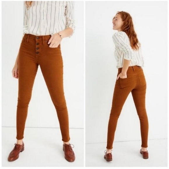 Madewell Denim - MADEWELL 9" Mid-Rise Skinny Button Fly Denim Jeans Burnt Sienne Size 27